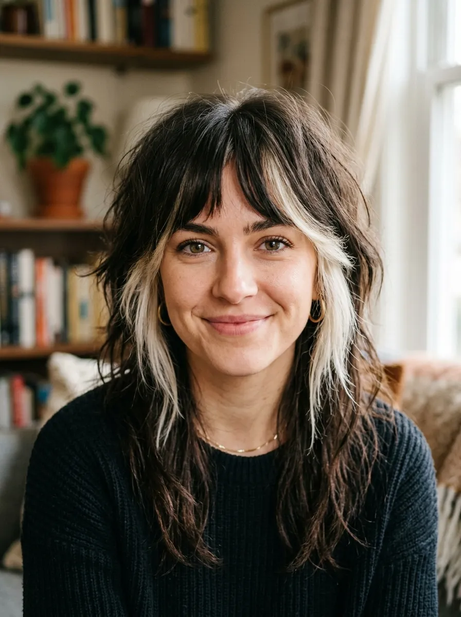 Wolf Cut with Bangs and Face-Framing Color Pieces