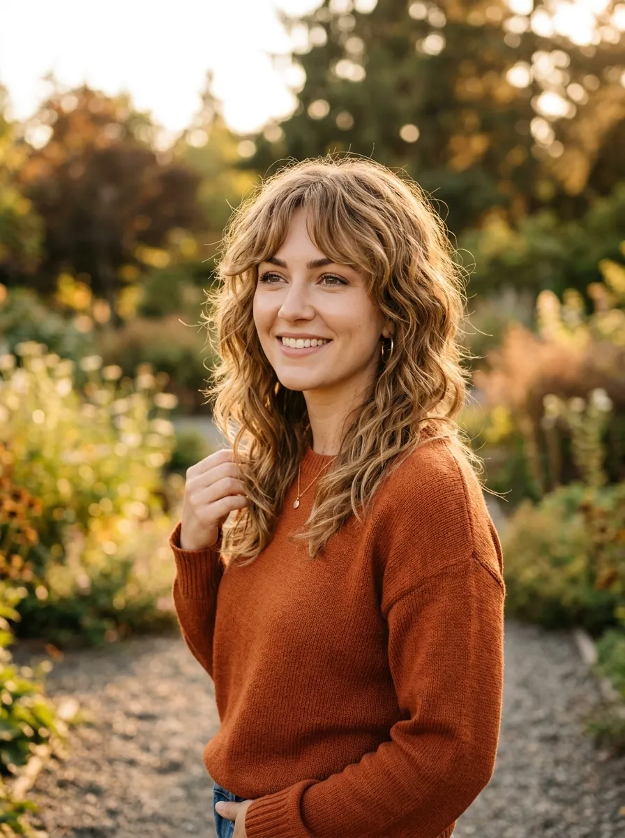 Wolf Cut with Bangs and Layers for Wavy Hair