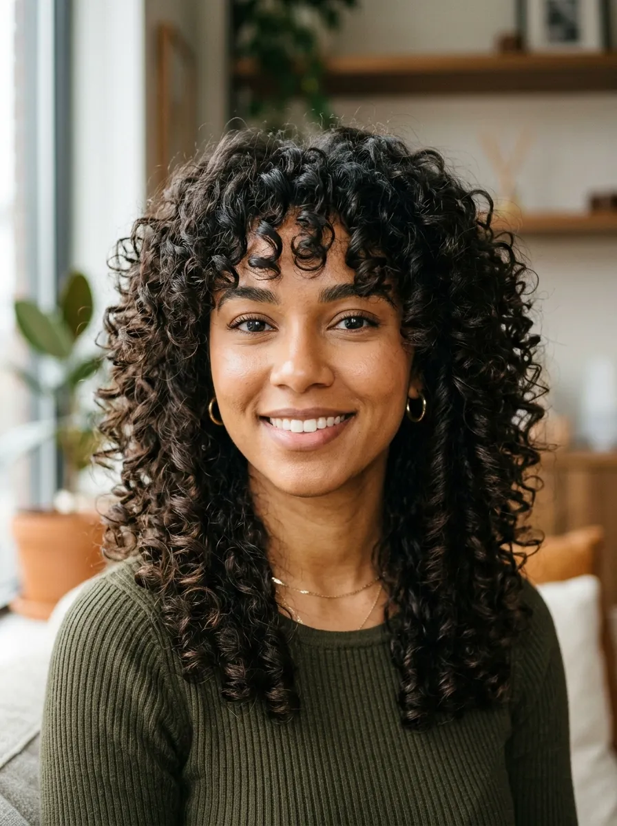 Wolf Cut with Bangs for Curly Hair