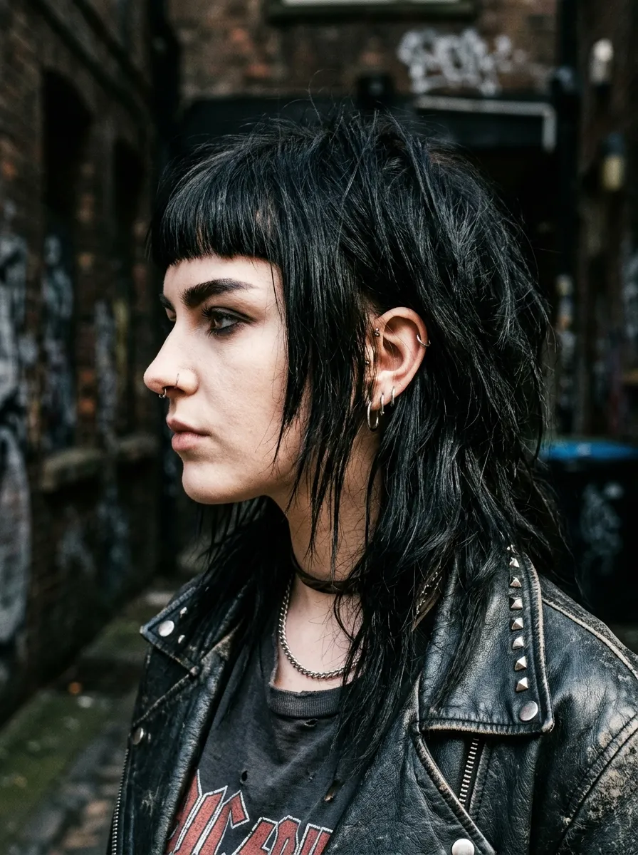 Wolf Cut with Bangs for a Punk-Inspired Edge