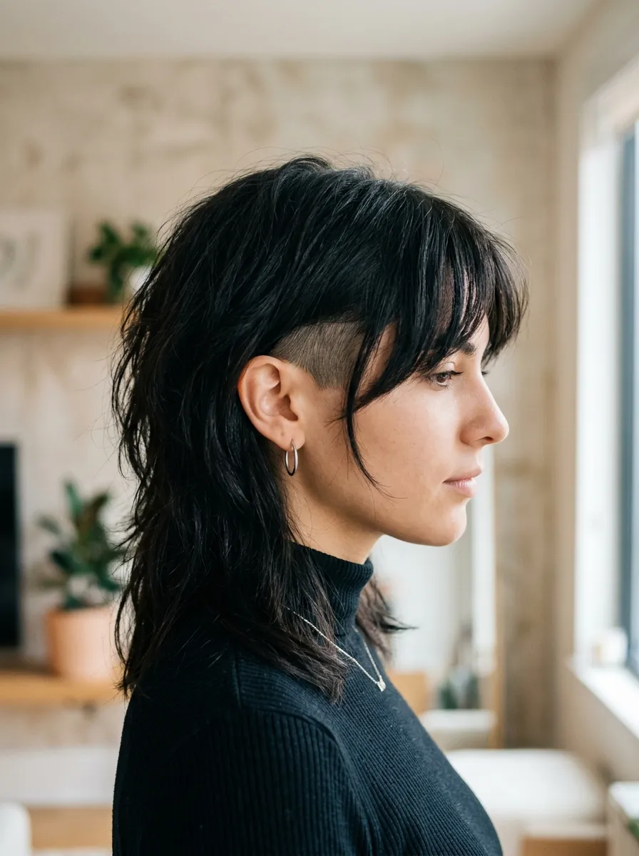 Wolf Cut with Bangs in a Two-Block Style