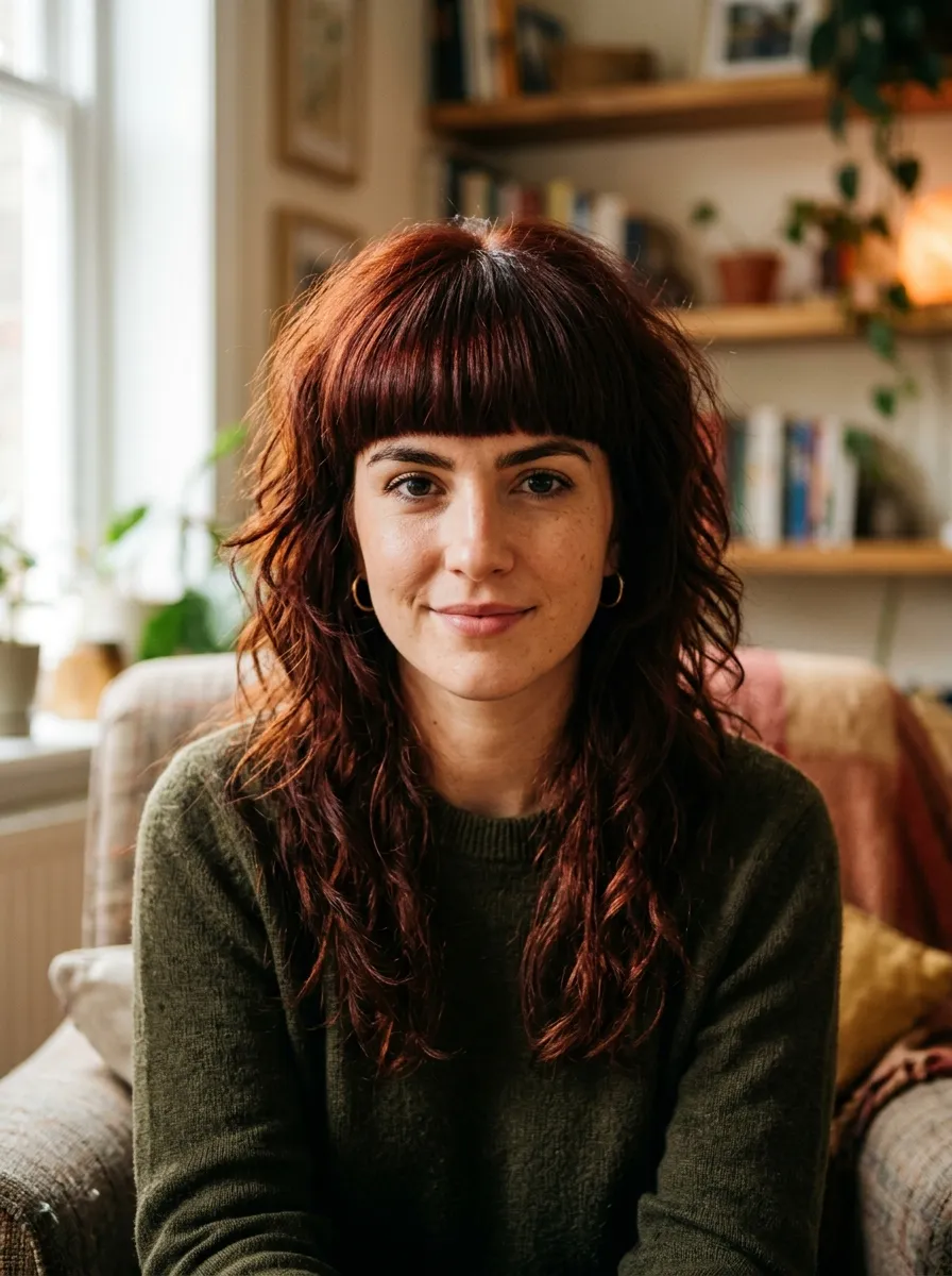 Wolf Cut with Full Fringe Bangs