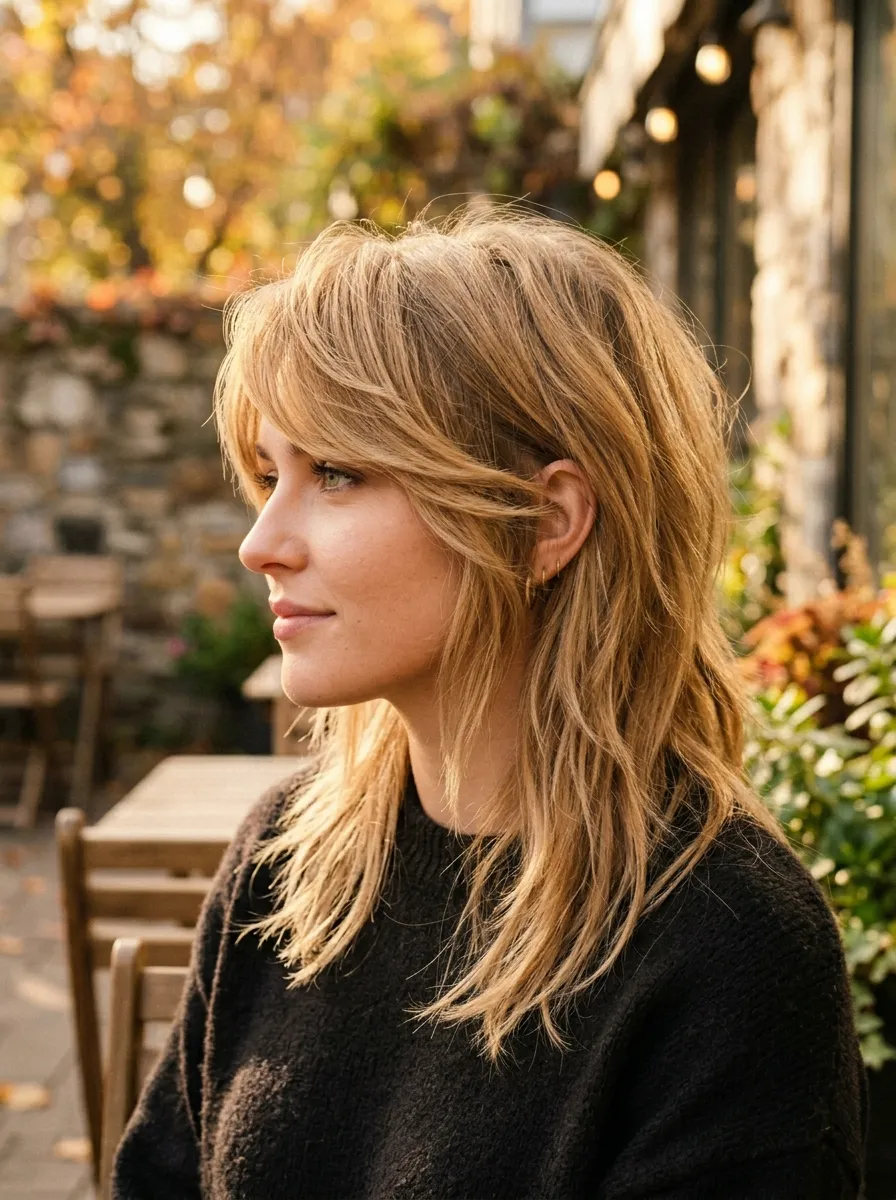 Wolf Cut with Long Side-Swept Bangs