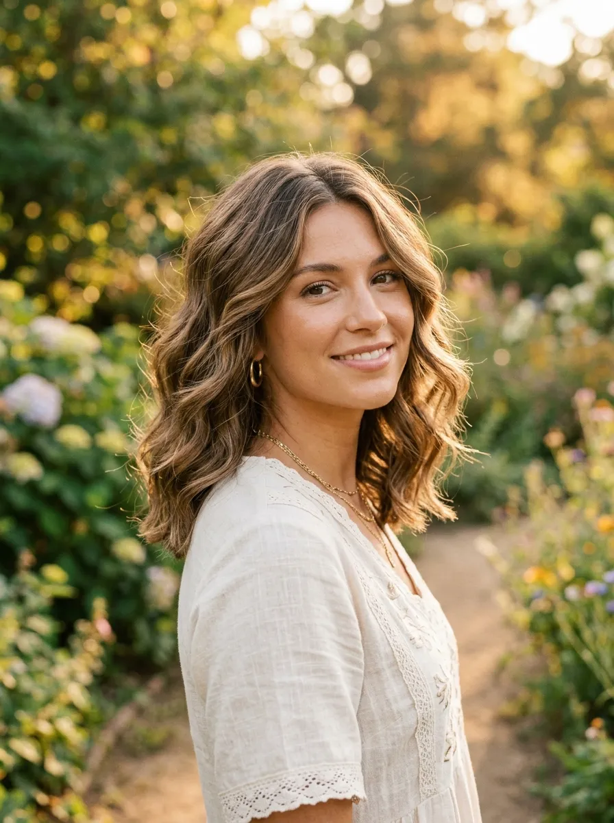 Soft Boho Waves with a Center Part