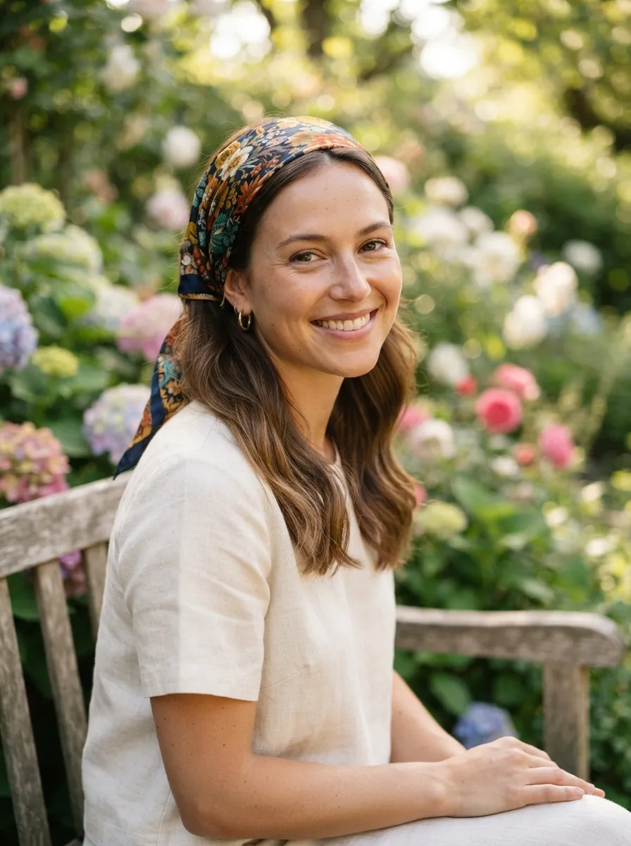Tucked Hair With A Silk Scarf Headband