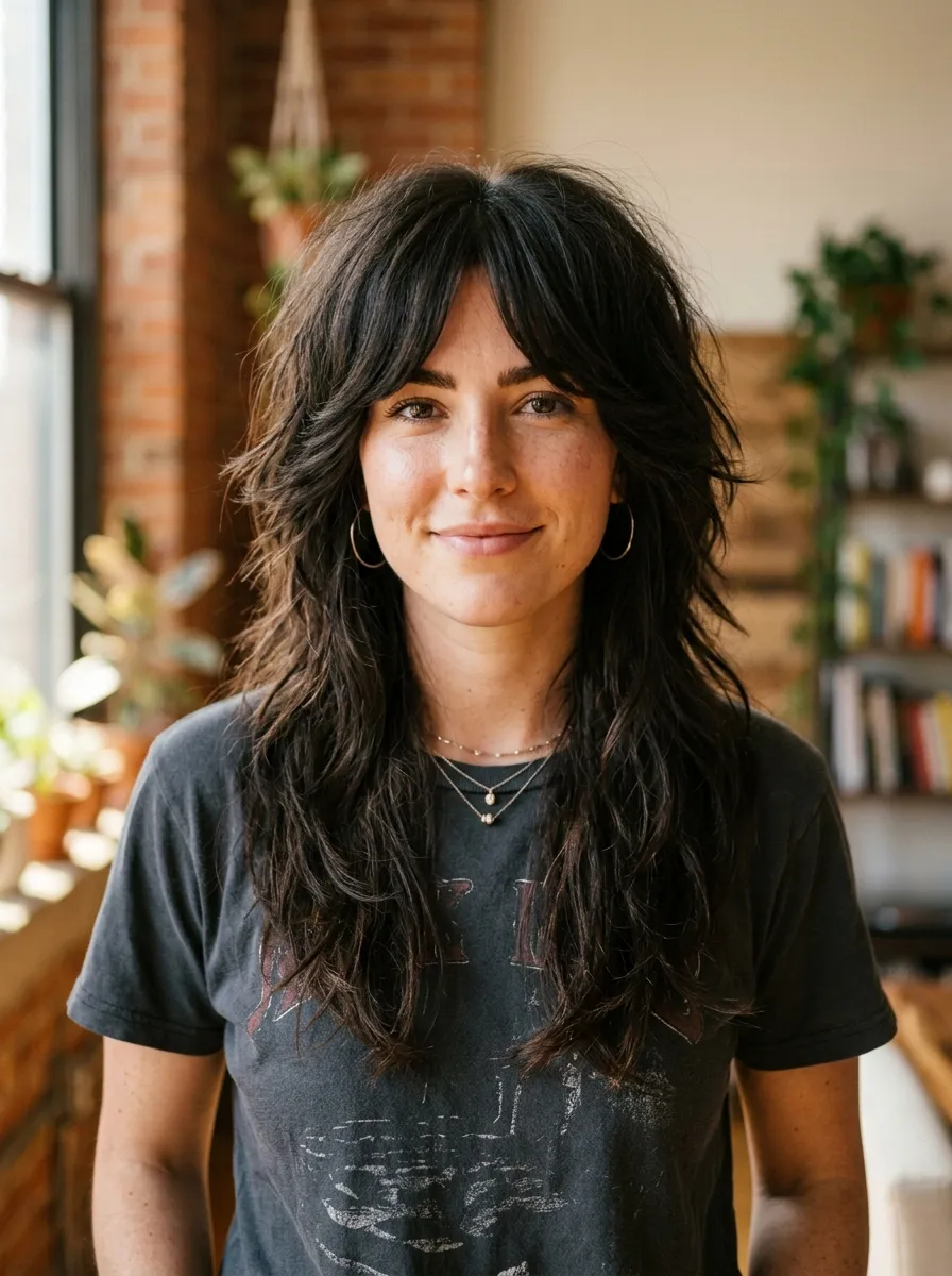 Curtain Bangs with Rocker Shag Layers