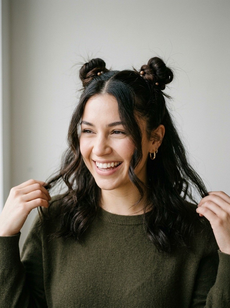 Half Up Space Buns With Loose Pieces