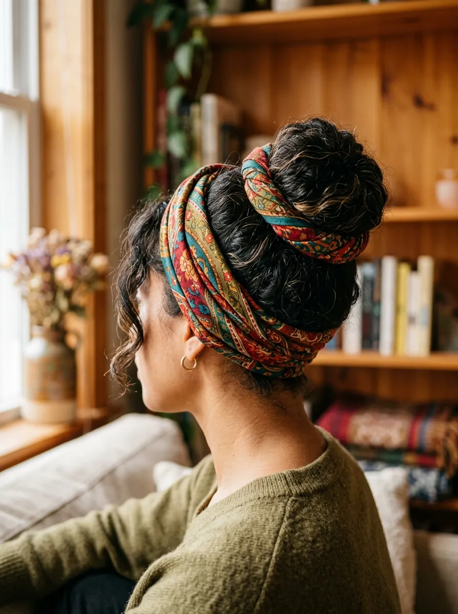 Bun with Scarf Wrap
