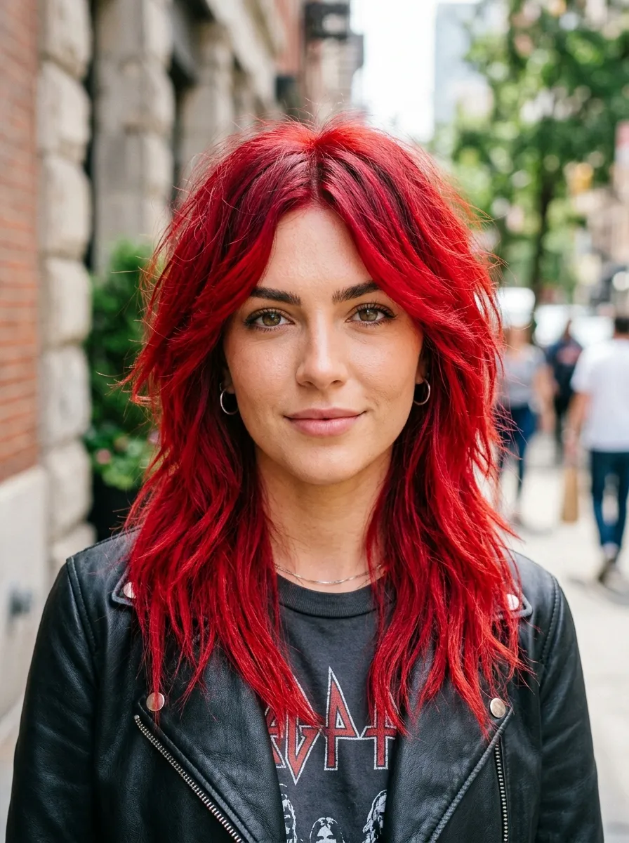 Vivid Red Rocker Hair