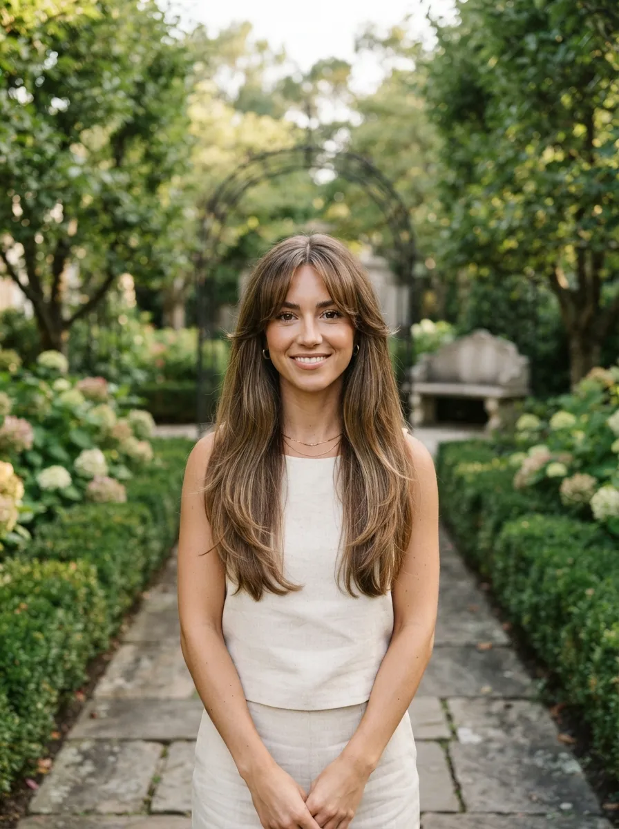Curtain Bangs with Long Layers and a Middle Part
