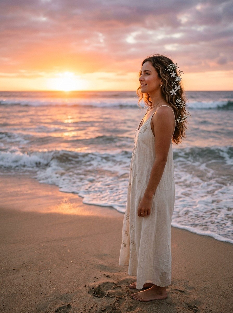 Beach Bride Waves with Flowers