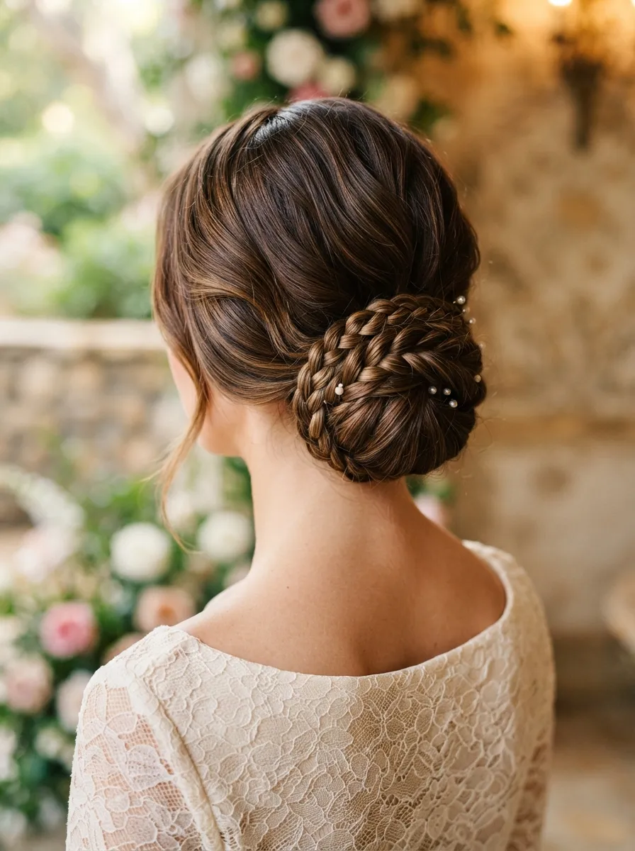 Low Twisted Bun With Braid Wrap