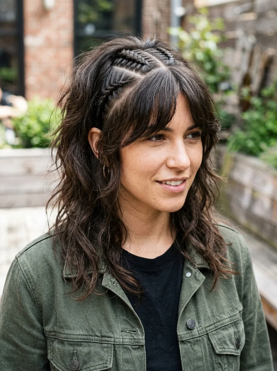 Wolf Cut with a Cornrow Section and Loose Layers