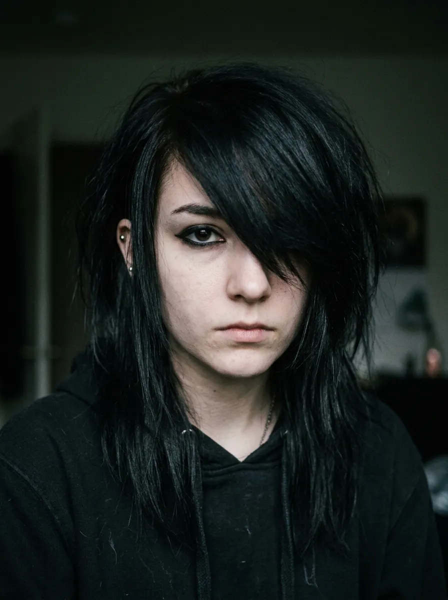 Emo Side-Swept Bangs with Layered Hair