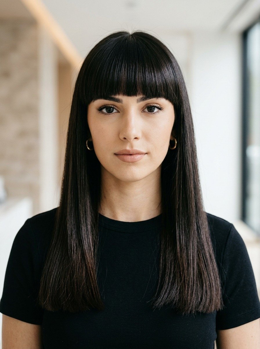 Blunt Bangs With Straight Long Hair