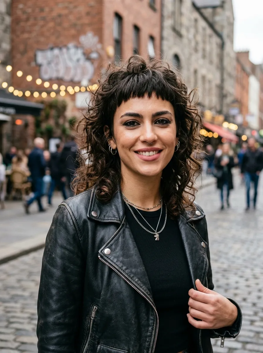 Curly Wolf Cut with Micro Bangs