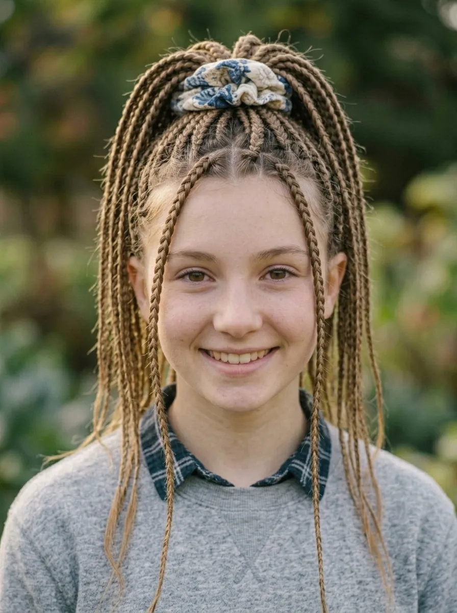 Box Braids Styled Up for School