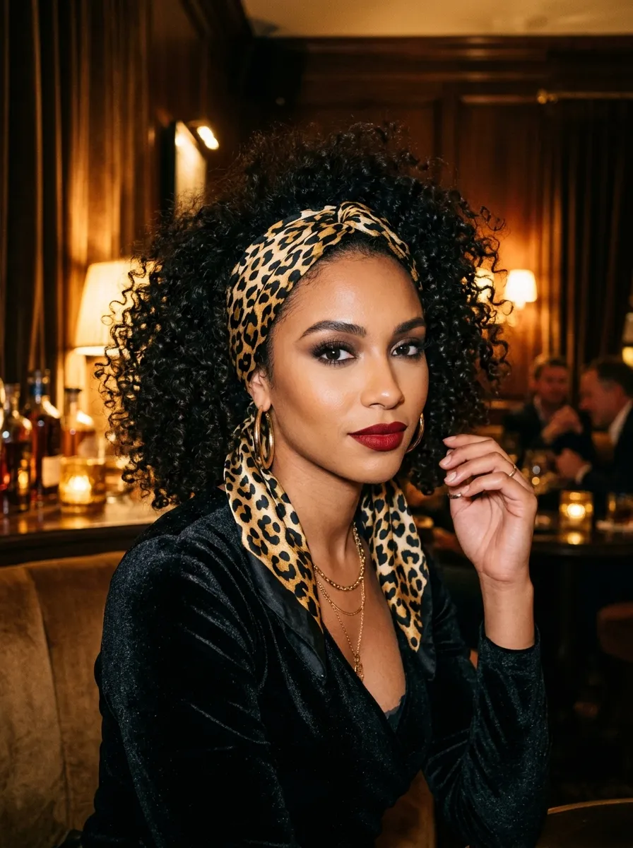 Big Hair with Leopard Print Scarf