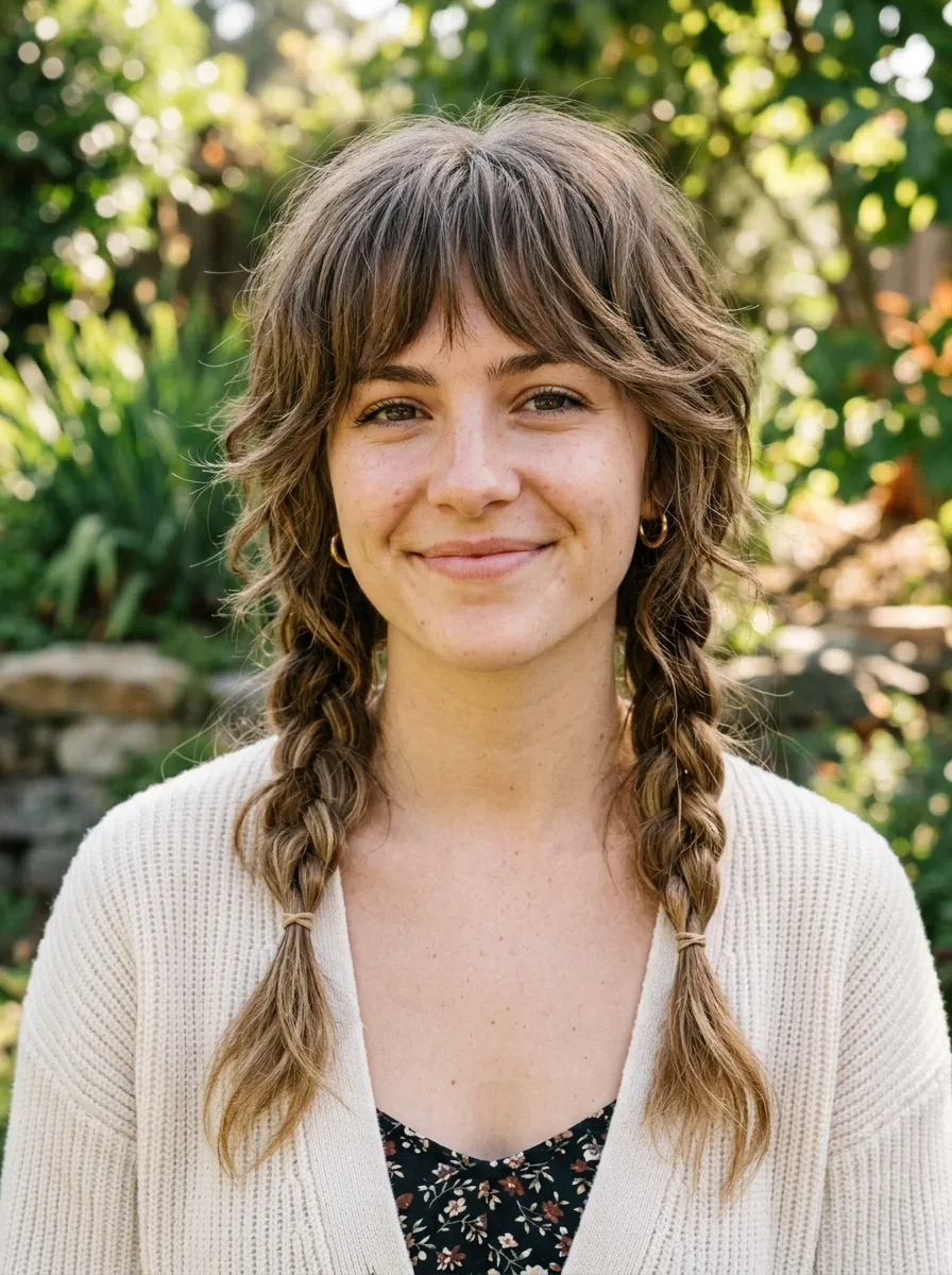 Wolf Cut with Braided Pigtails