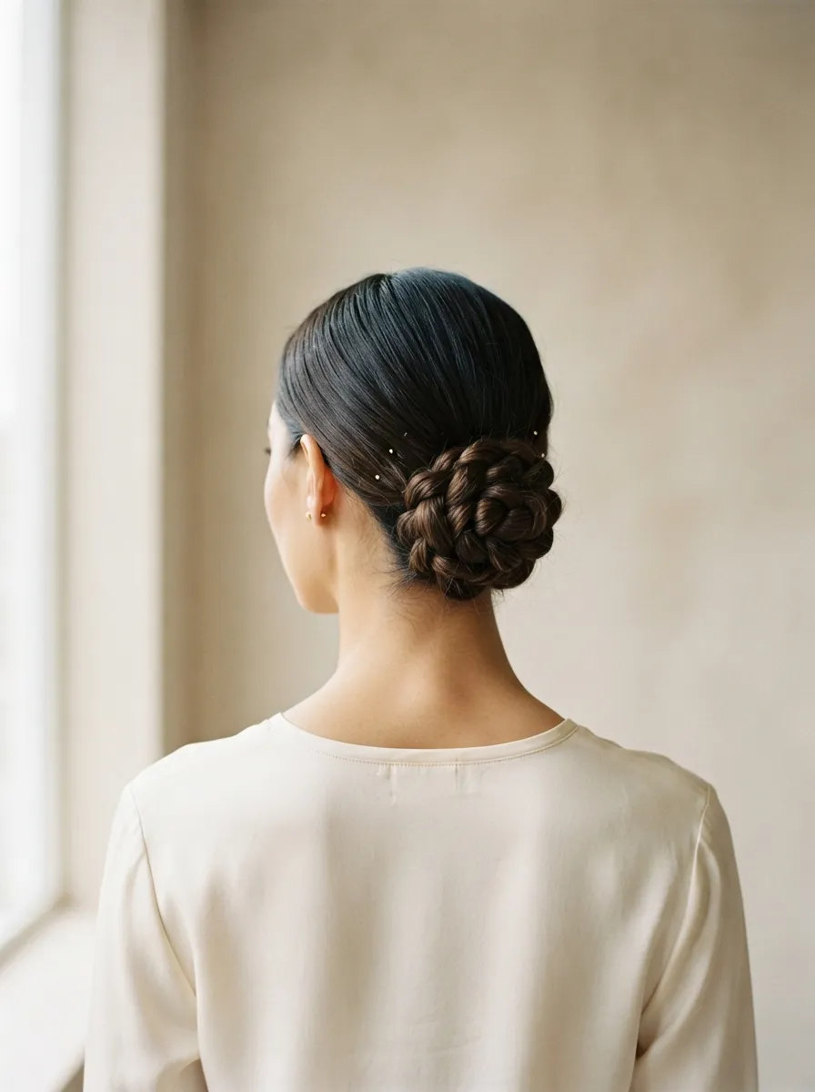 Rope Braid Pulled Back Low Bun