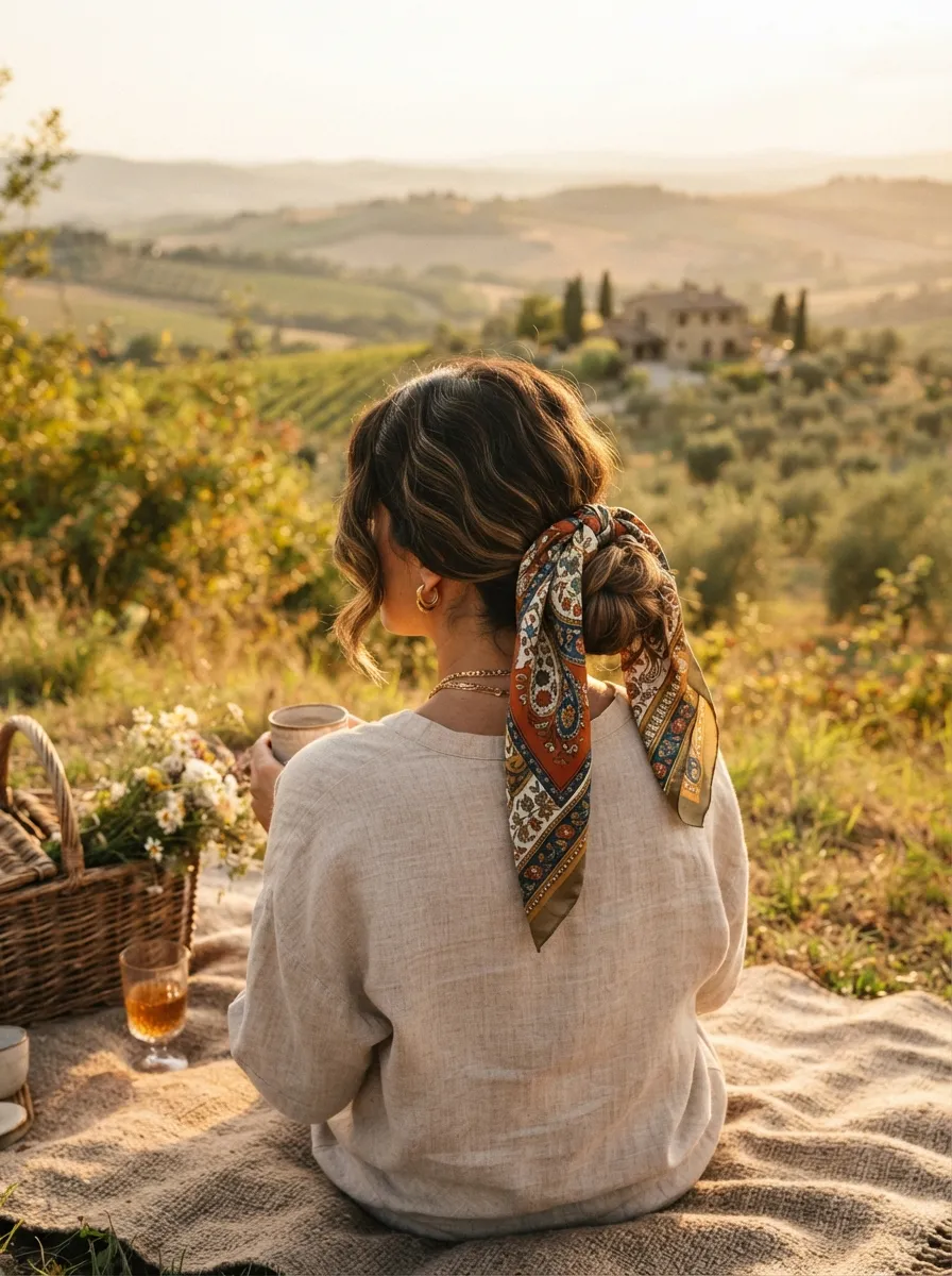 Low Bun with Scarf