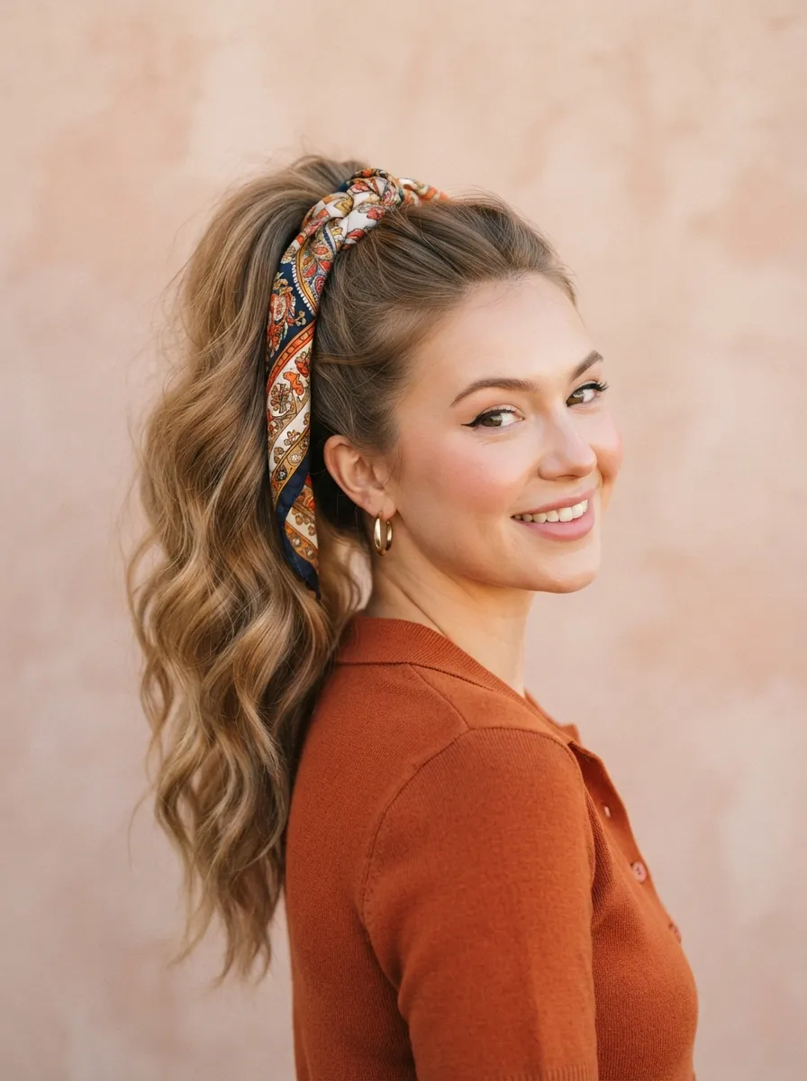 Retro Ponytail with Scarf