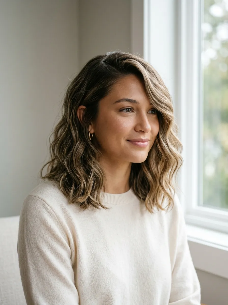 Wavy Lob with Side Part