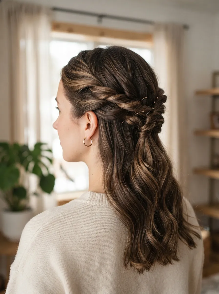 Tucked Hair With A Twisted Half Up Style