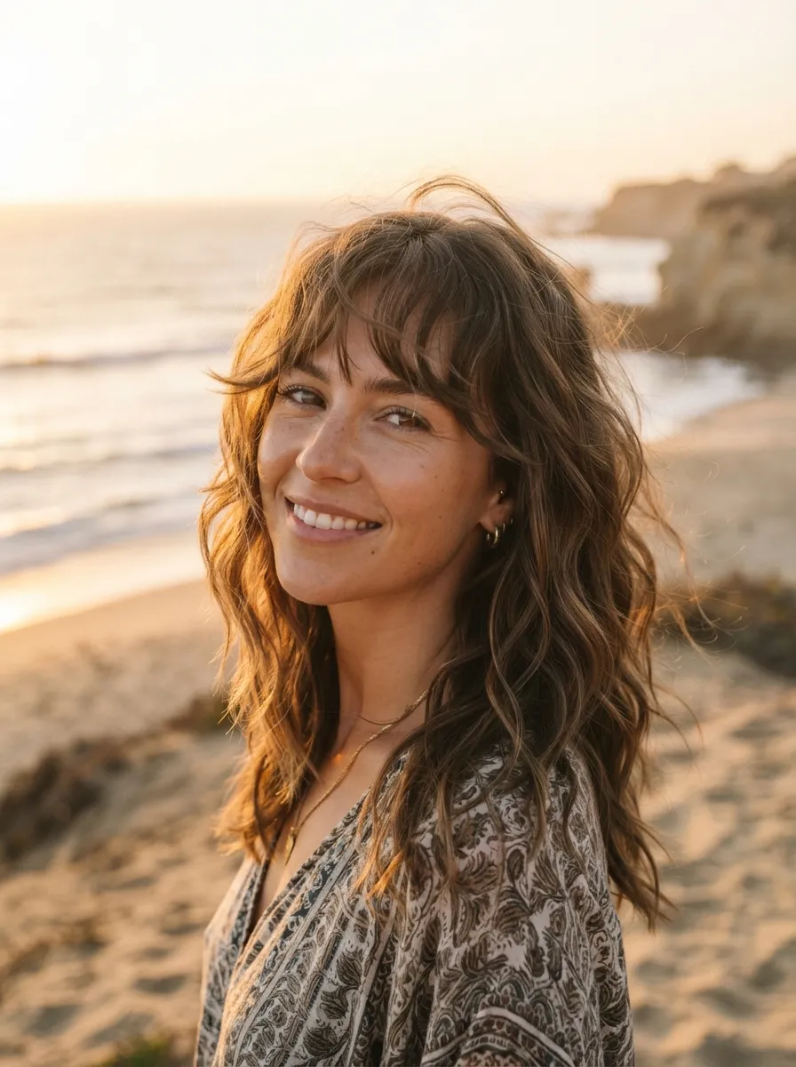 Wispy Bangs with Beach Waves