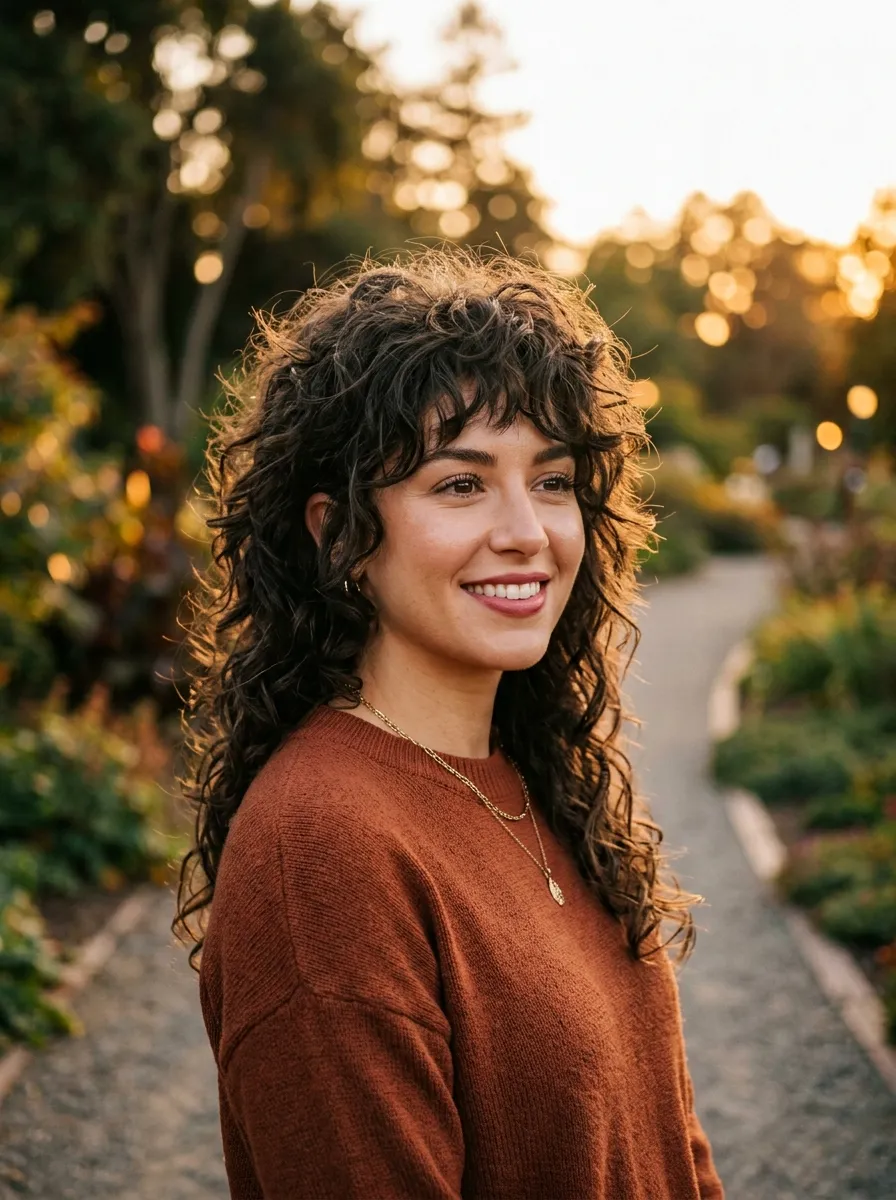 Curly Wolf Cut with Deep Side Part