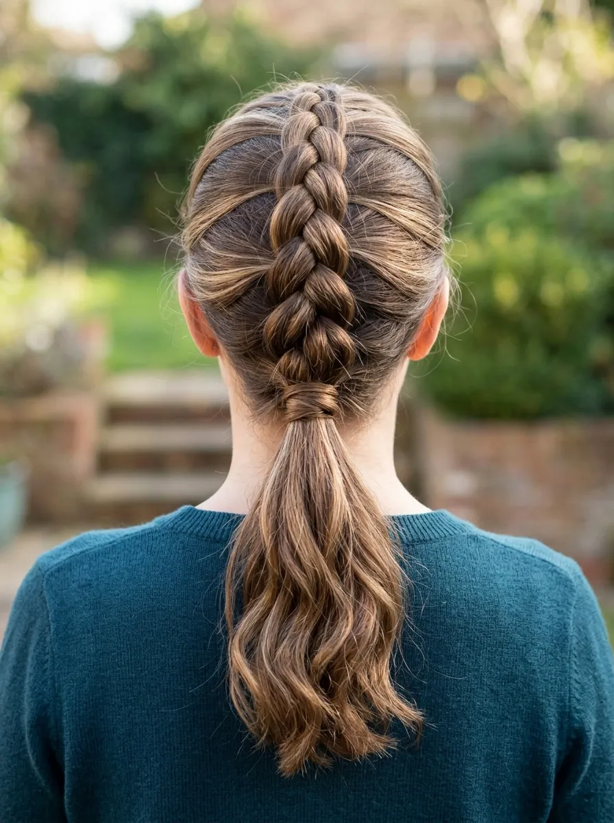 Dutch Braid into a Ponytail