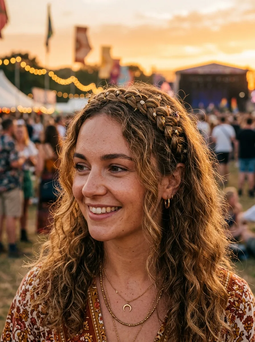 Braided Headband with Loose Curls