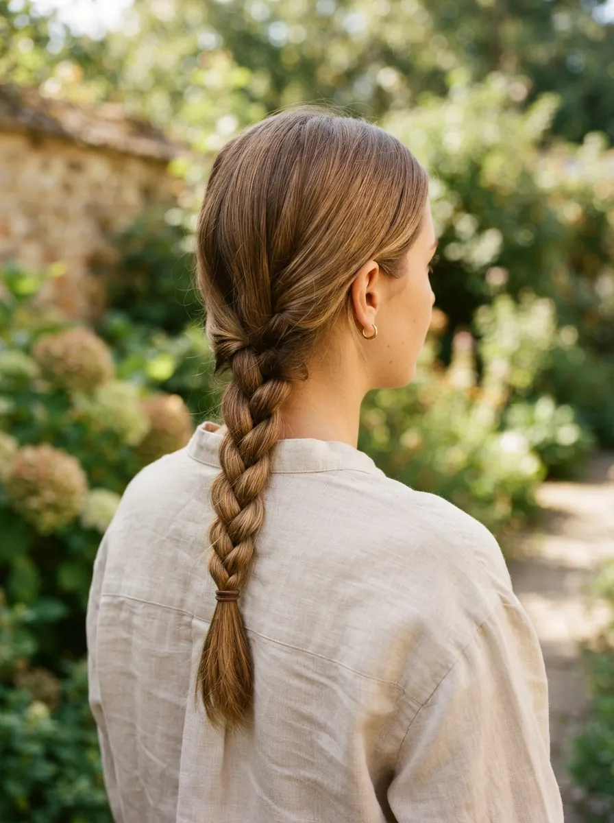 Tucked Hair With A Simple Braid At The Back