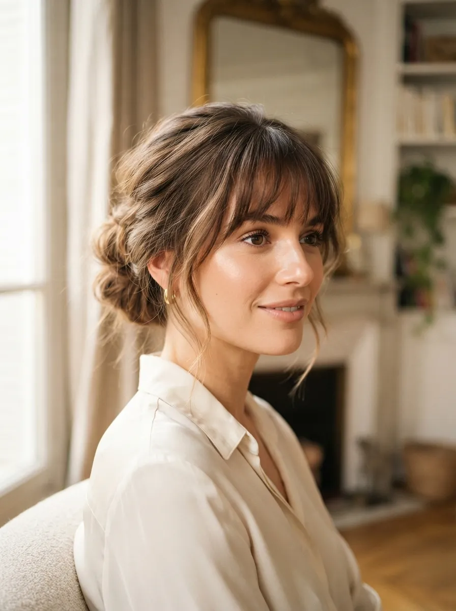 Wispy Bangs with a Bun