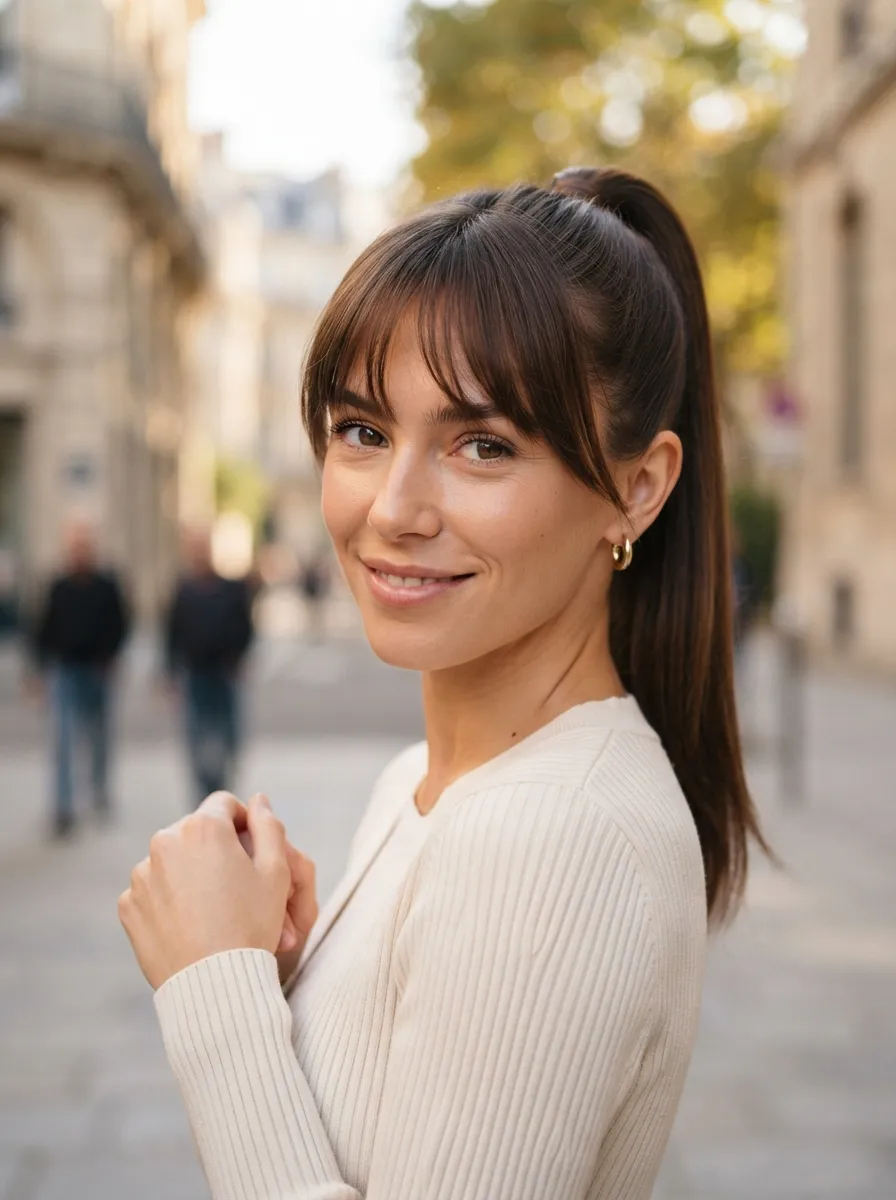 Wispy Bangs with a Ponytail