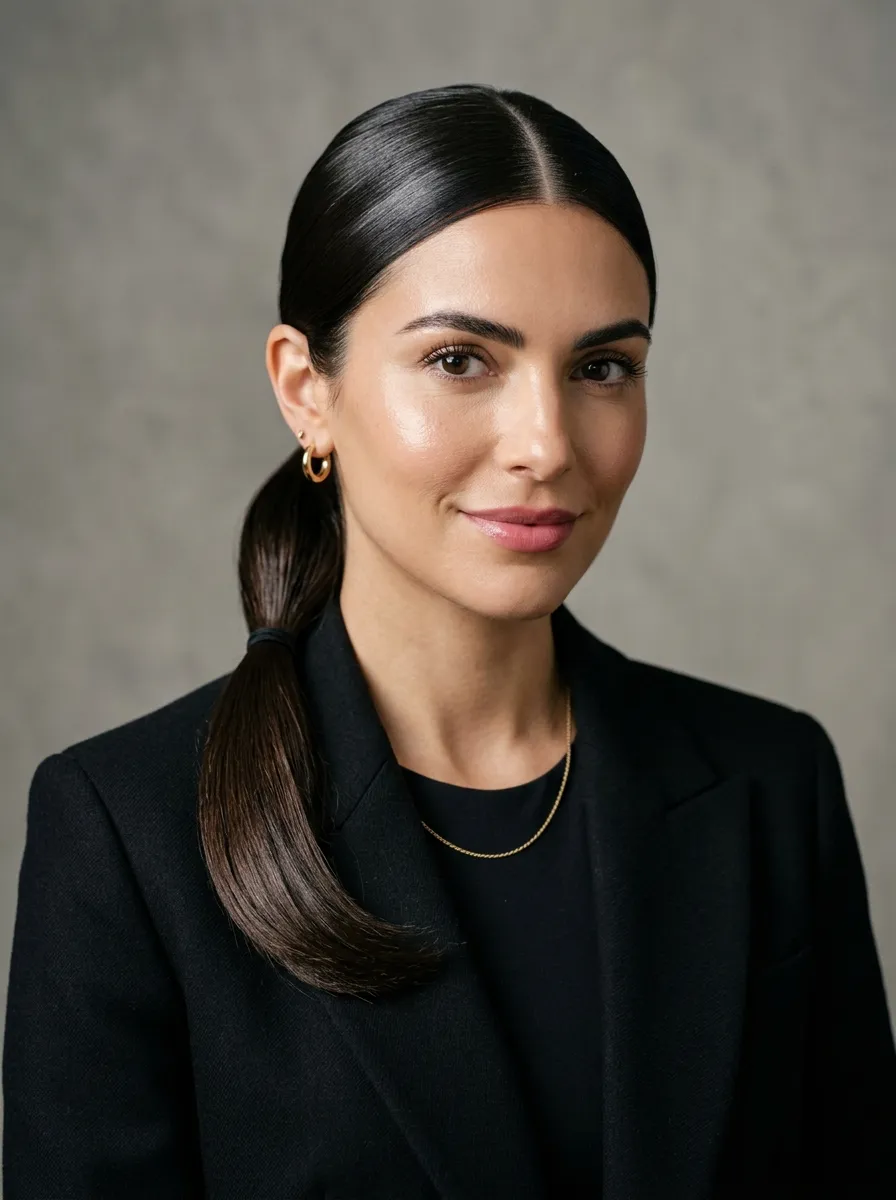 Sleek Low Ponytail with Middle Part