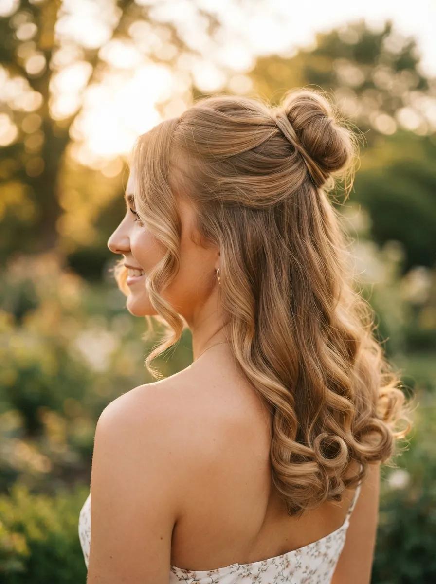Curled Half Up Bun