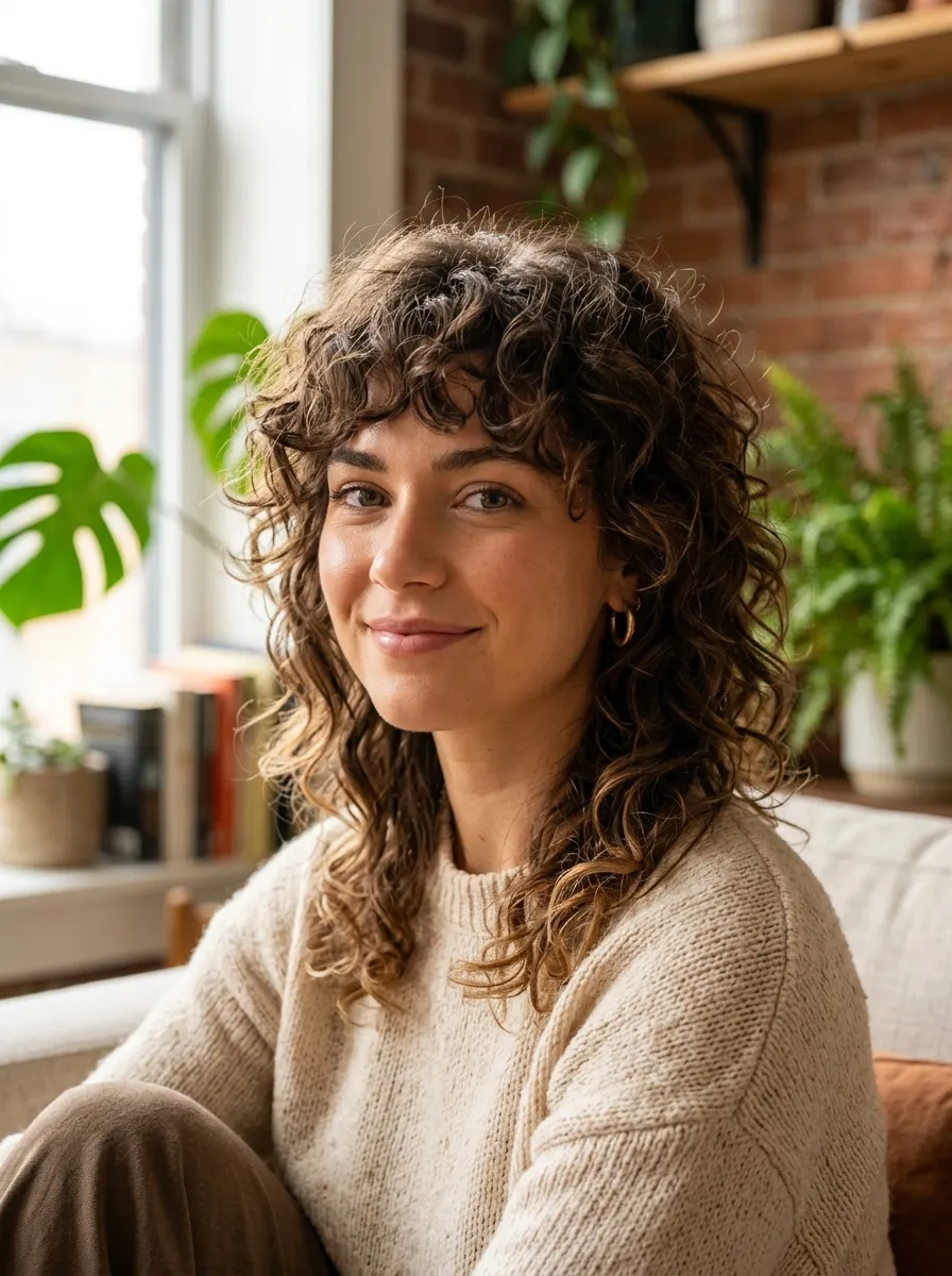 Curly Wolf Cut with Wispy Ends