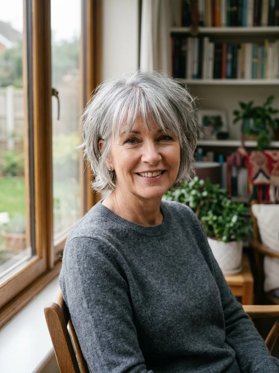Short Shag with Natural Grey Blending Bangs