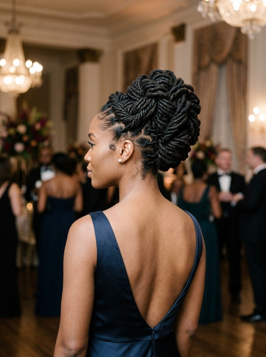 Loc Full Updo with Twisted Base