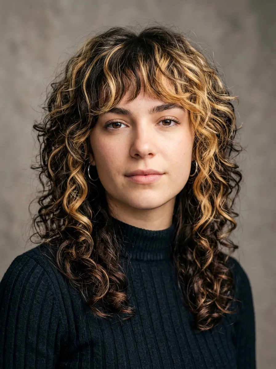 Curly Wolf Cut with Two Toned Color