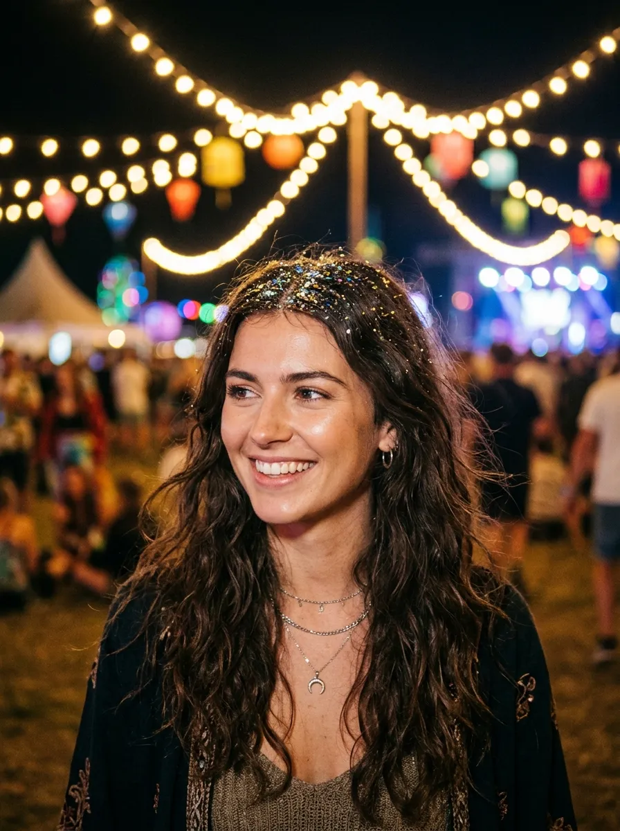 Glitter Roots with Loose Waves