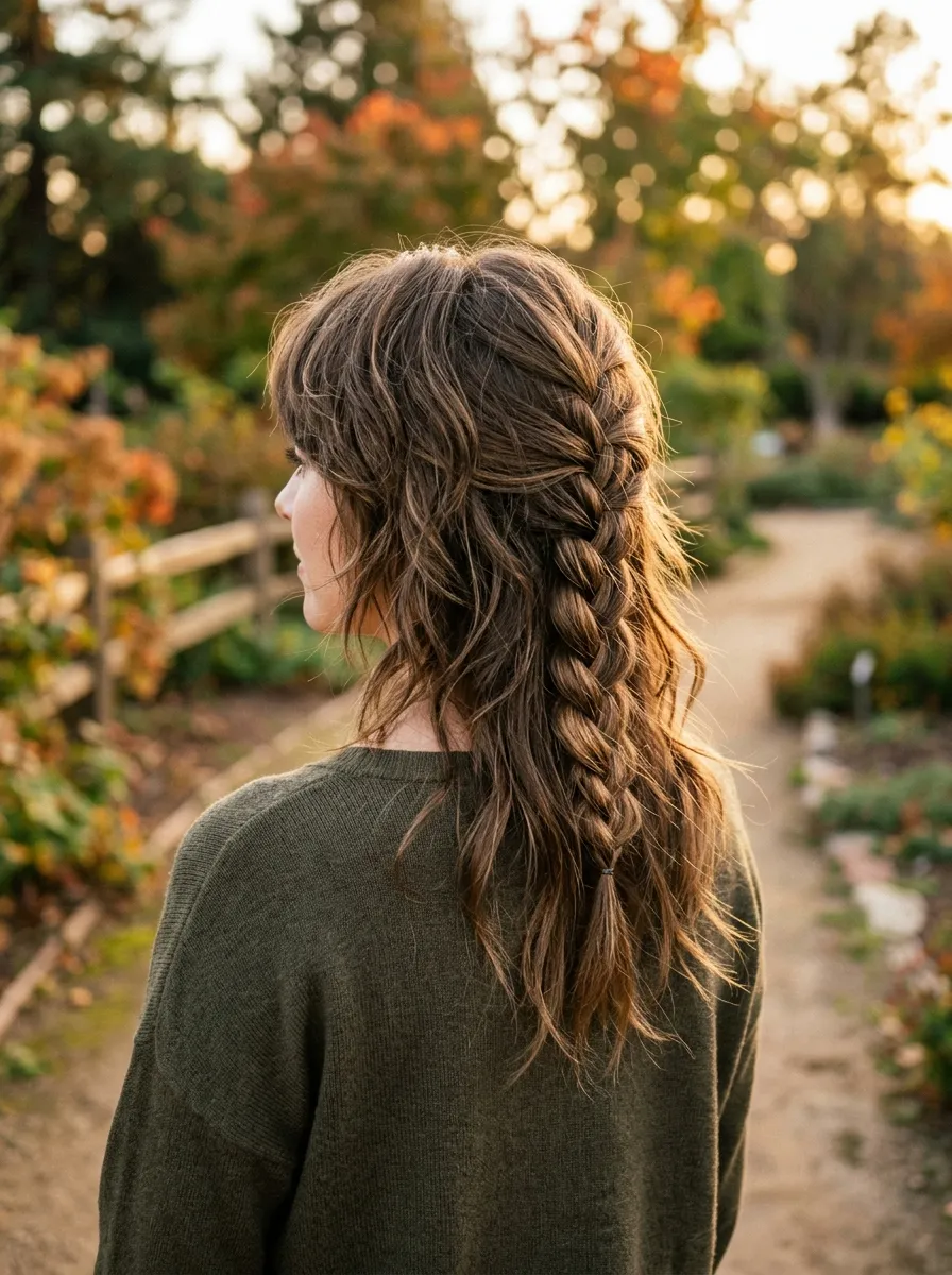 Wolf Cut Half-Up Braid with Loose Layers