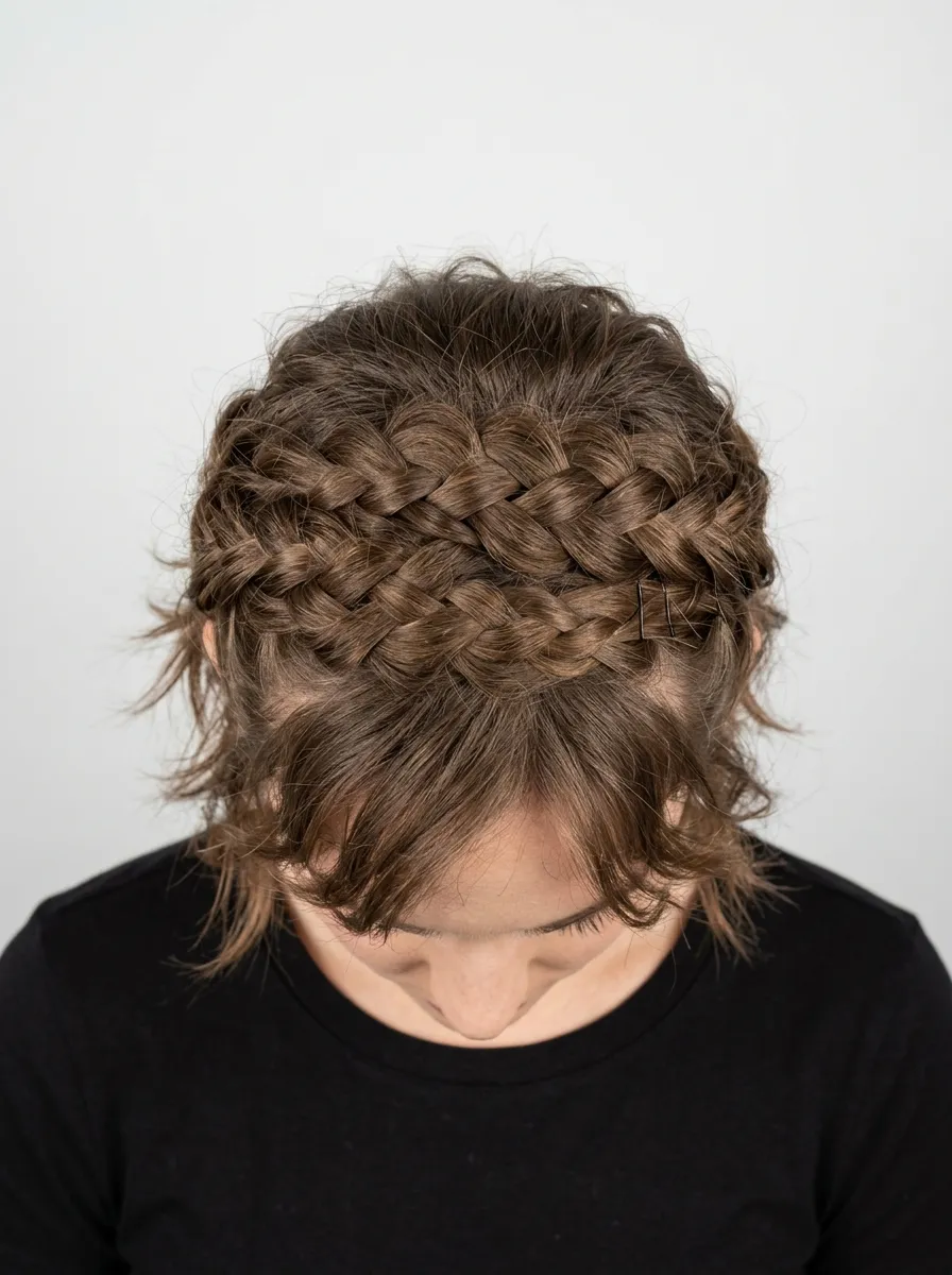 Wolf Cut with a Dutch Braid Crown