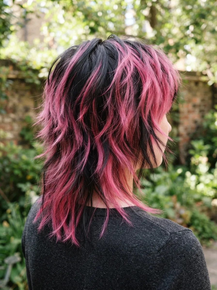 Two Tone Pink and Black Shag