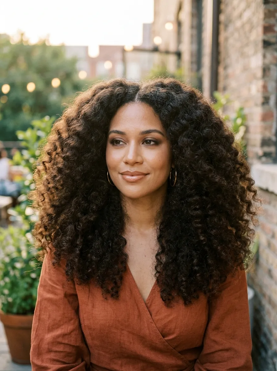 Voluminous Curls with Middle Part