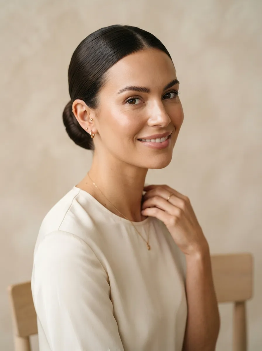 Tucked Hair With A Sleek Low Bun