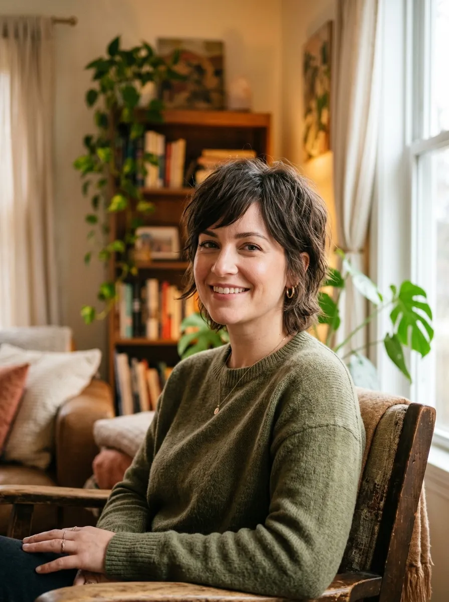 Short Shag with Side Swept Bangs