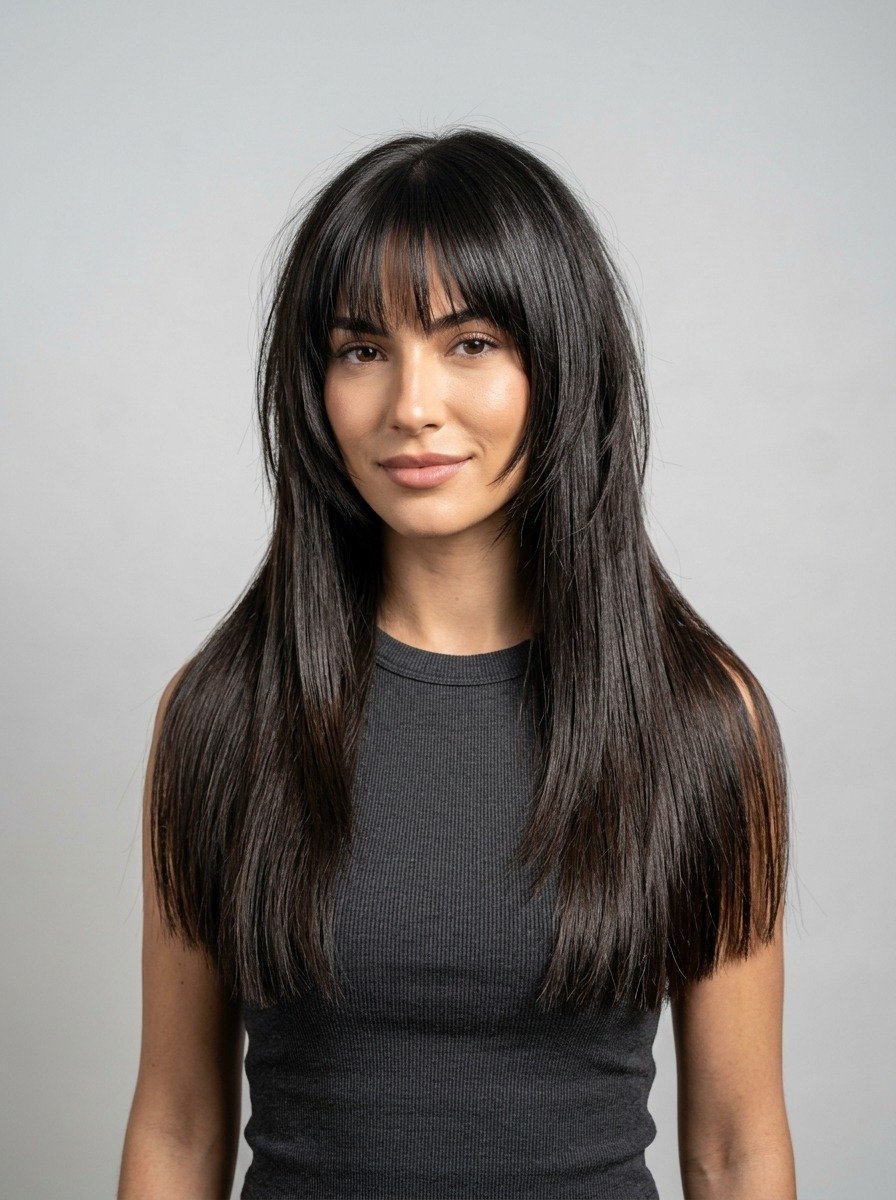 Straight Wolf Cut with Blunt Layers