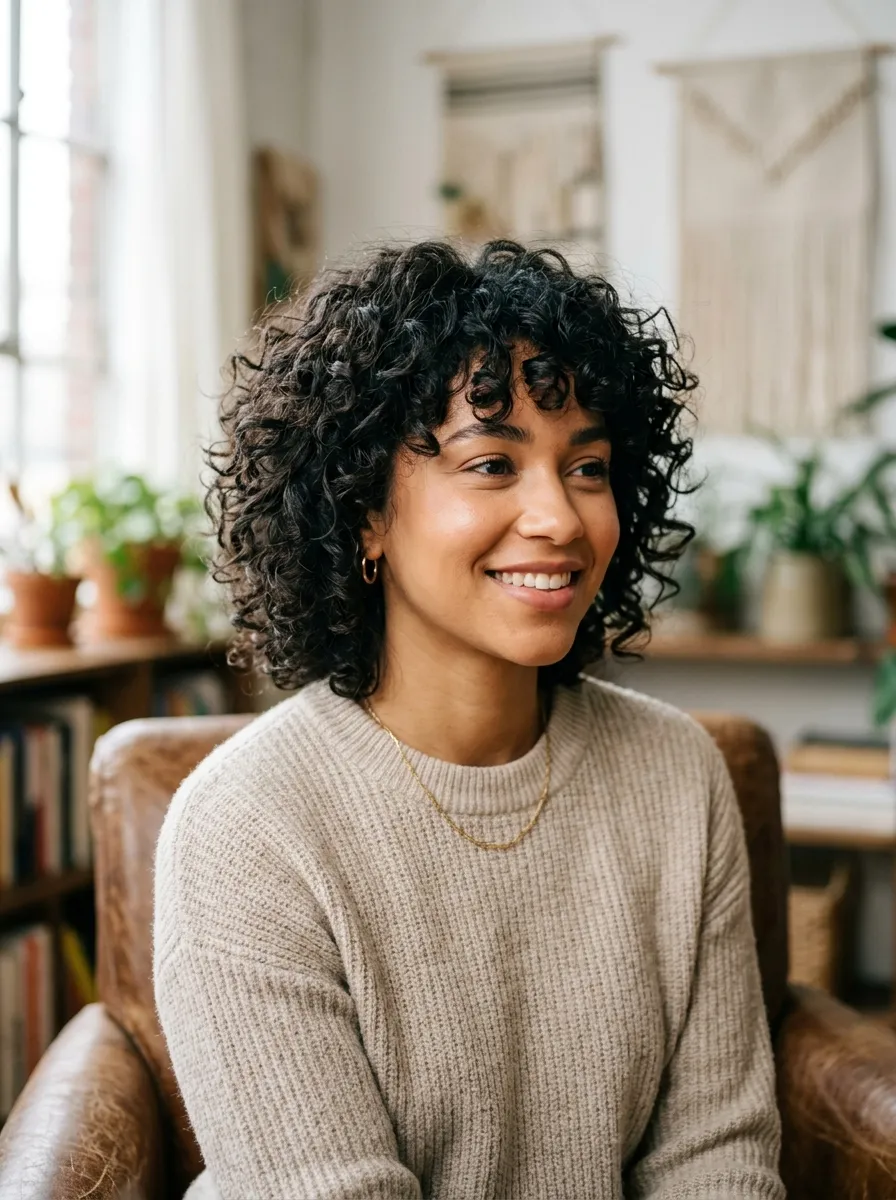 Curly Short Shag with Bangs